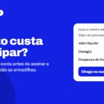 Card informativo com fundo azul e o selo “Precatório e RPV” no canto superior esquerdo. Em destaque, o título: “Quanto custa antecipar?”. Abaixo, o texto: “Aprenda a fazer a conta antes de assinar e descubra onde estão as armadilhas.”